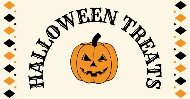 The words HALLOWEEN TREATS with a jack'o'lantern picture.