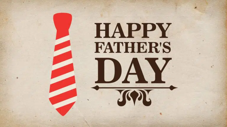 The words Happy Father's Day with red and white striped necktie.