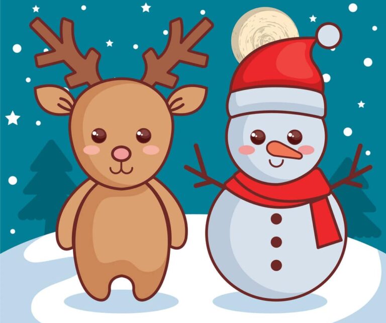 Whimsical reindeer and snowman.